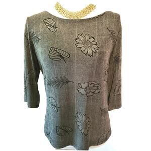 VTG Gantos Womens Black Gray Slinky 3/4 Sleeve Dressy Top Petite Medium PM
